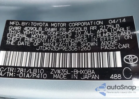 2014 Toyota Prius Plug-In Advanced from USA, damaged, VIN JTDKN3DP9E3061260